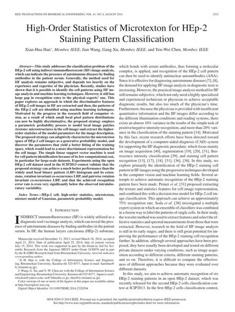 Pdf High Order Statistics Of Microtexton For Hep Staining Pattern