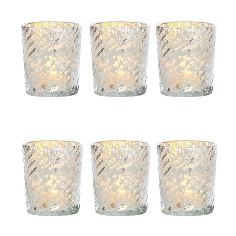 6 Pack Mercury Glass Candle Holder 3 Inch Grace Design Silver For