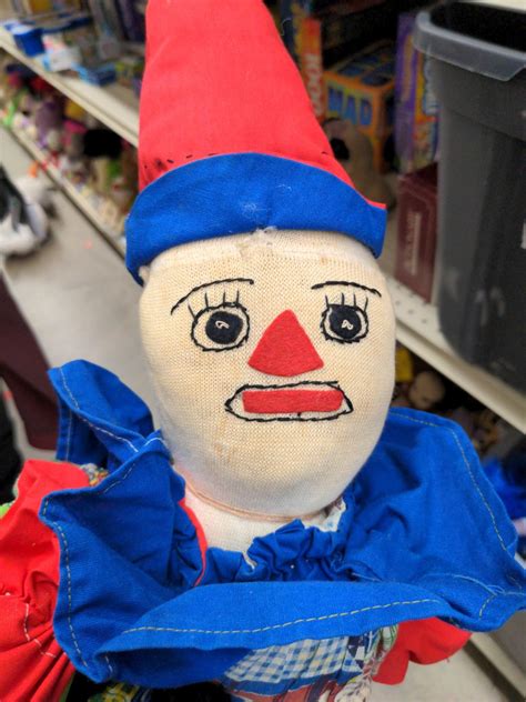 ShiftyThrifting: for sure cursed clown doll, handmade. came home...