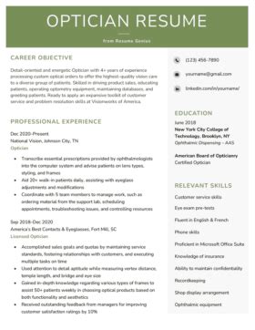 Optician Resume Example Skills To List