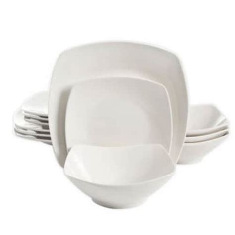 Simply Essential™ Soft Square 12-Piece Dinnerware Set in White, 12 ...