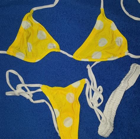 Handmade By Fluid Designs Swim Itsy Bitsy Teeny Yellow Polka Dot