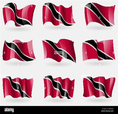 Set Of Trinidad And Tobago Flags In The Air Vector Illustration Stock