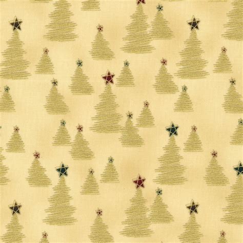 Stof Fabrics Christmas Wonders Gold Metallic Trees On Beige