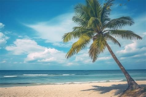 Premium Photo Palm Tree On Tropical Beach With Blue Sky And White Clouds