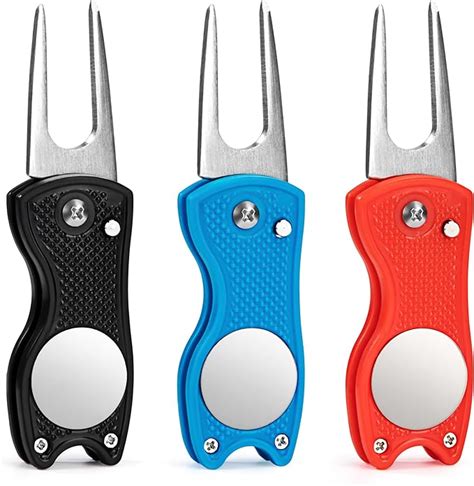 Golf Divot Repair Tool 3pcs Foldable Golf Divot Switchblade Pitch Mark