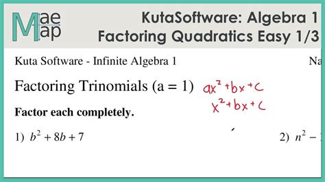 Kutasoftware Algebra 1 Factoring Quadratic Polynomials Easy Part 1