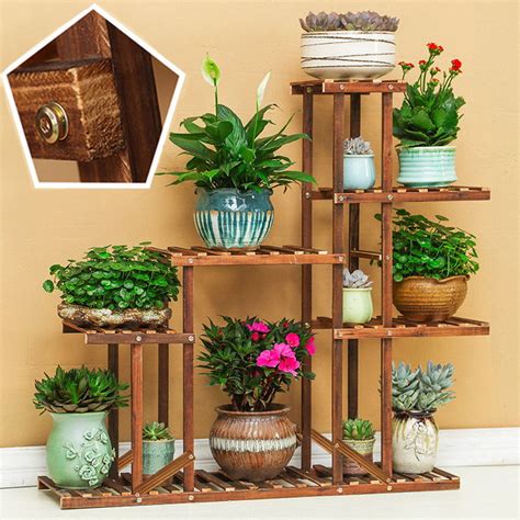 Heavy Duty Wood Tier Plant Stand Shelf Indoor Outdoor Flower Pot