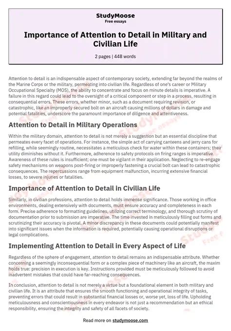 Importance Of Attention To Detail In Military And Civilian Life Free Essay Example