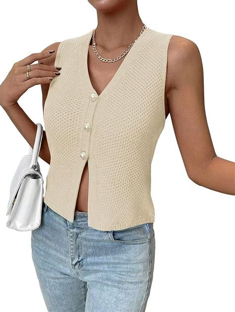 Sweatyrocks Women S Casual V Neck Button Down Vest Tank Top Sleeveless