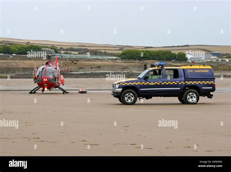 Devon Air Ambulance G Noaa Helicopter And Hm Coastguard Stock Photo Alamy