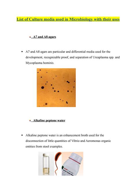 List Of Culture Media Used In Microbiology With Their Uses And Mycoplasma Hominis Alkaline