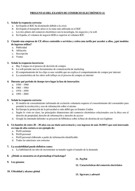 Examen De Comercio Preguntas Del Examen De Comercio Electr Nico