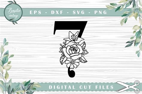 Floral Number 7 Cutting Files Graphic By Basiliovintage · Creative Fabrica