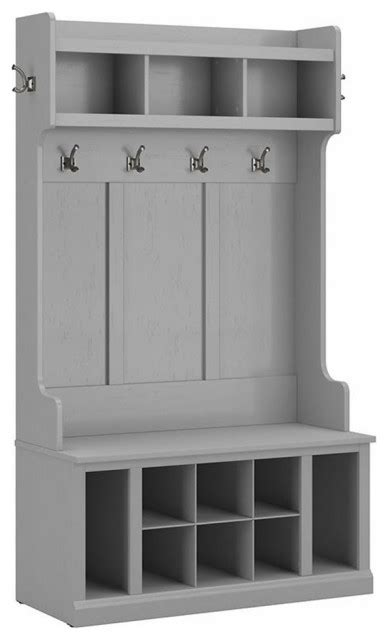 Woodland 40W Hall Tree And Shoe Bench With Shelves In Gray Engineered