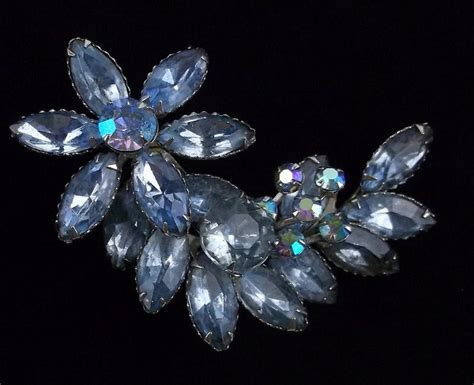 Mint Vintage 1950s Blue Ice Rhinestone Brooch