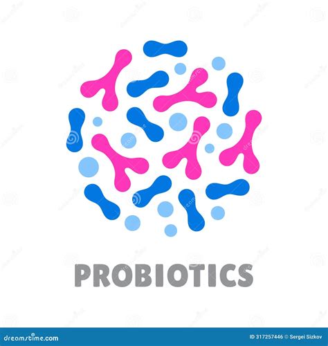 A Logo For Probiotics With Blue And Pink Bacteria In A Circle Stock