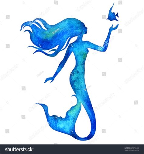 Hand Paint Mermaid Watercolor Vector Silhouette Illustration