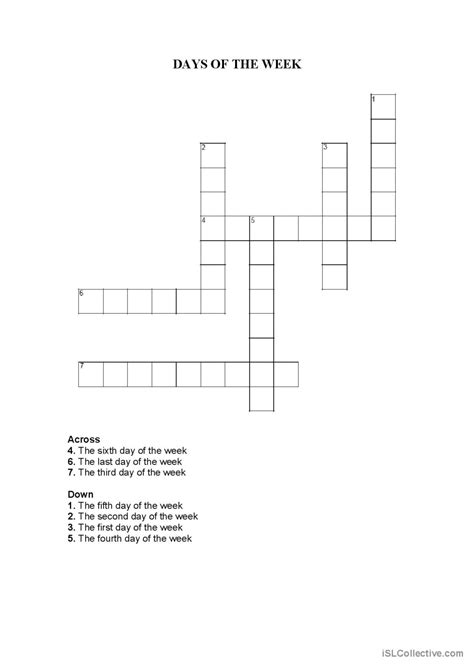 DAYS OF THE WEEK crossword: English ESL worksheets pdf & doc