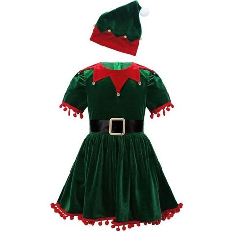 Freebily Enfant Fille Robe Noël Mère Déguisement Elfe Lutin De Noël