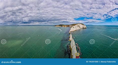 Aerial Panoramic View Of The Needles Of Isle Of Wight Stock Photo