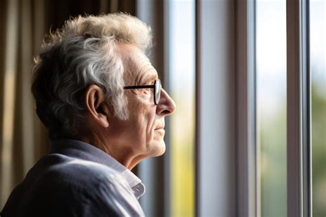 Anciano sentado en un sillón y mirando por la ventana anciano solitario