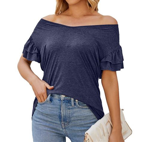 Hheik Womens Summer Off The Shoulder Tops Casual Sexy Short Sleeve T Shirts Dolman Blouses