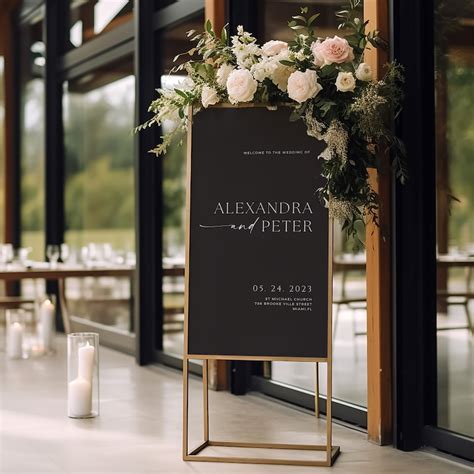 Elegant Black Wedding Welcome Sign Minimalist Wedding Reception Sign