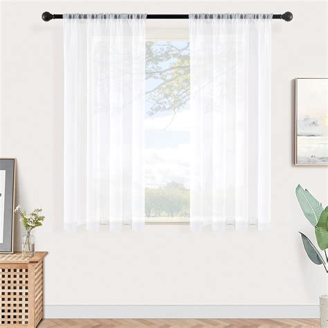 Mrtrees Net Curtains For Windows Inch Drop White Sheer Curtains Rod