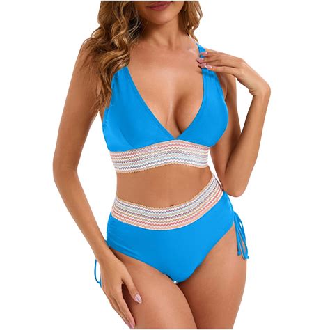 YABCSAZ Bikini Sets For Women High Waisted Tummy Control Swimsuits Color Block Piece Sexy