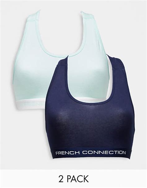 French Connection 2 Pack Crop Top Bralettes In Navy And Glacier Asos