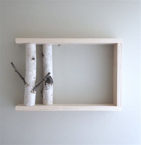 White Birch Forest Wall Art Shelf 18x12 Birch Shelf Wooden Shelf Framed Birch Art Floating