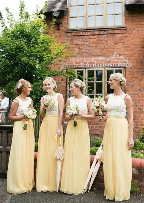 2015 Lemon Yellow Chiffon Bridesmaid Dresses Custom Made Wedding Party