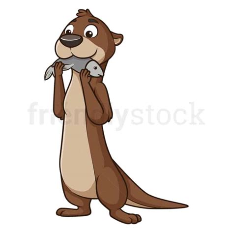Otter Eating Fish Cartoon Clipart Vector - FriendlyStock