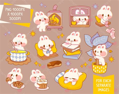 Cute Kawaii Printable Digital Stickers Clipart Rainbow Bunny Rabbit