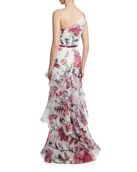 Marchesa Notte Printed One Shoulder Dress Lyst