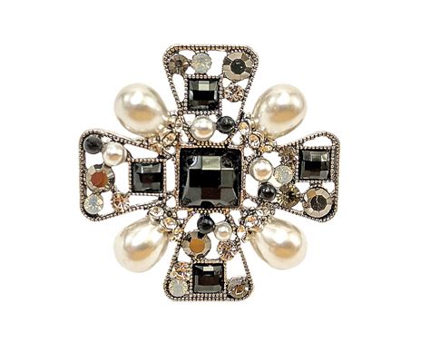 CROSS PIN WITH PEARLS AND CRYSTALS - Calisa Designs