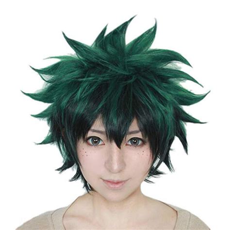 Anime Cosplay Deku Wigs Dark Green Synthetic Hair For My Boku No Hero