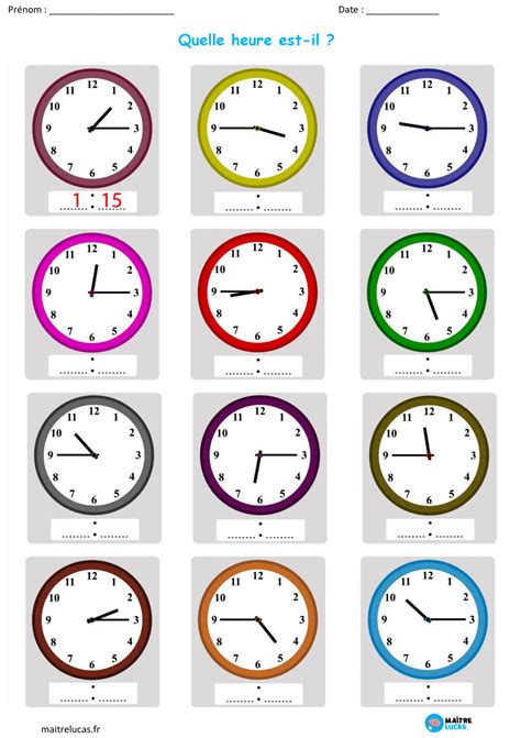 Fiches Exercices Lire L Heure En Exercices Pour Cp Ce Ce Ma Tre