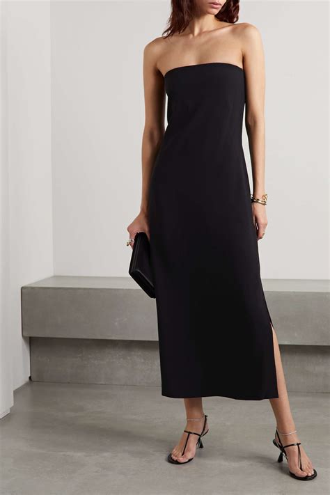 Black Strapless Crepe Midi Dress THEORY NET A PORTER