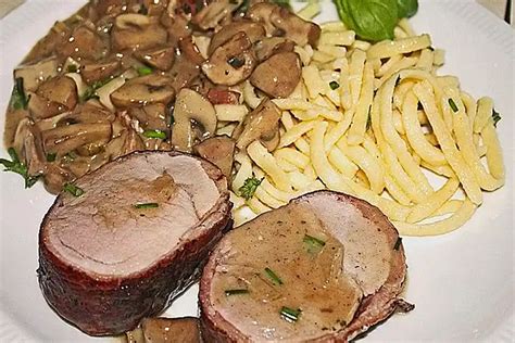 NT Schweinefilet im Speckmantel mit Champignons und Spätzle Rezept