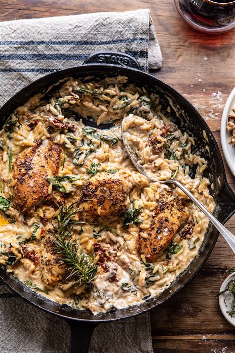 One Skillet Creamy Sun Dried Tomato Chicken And Orzo Half Baked Harvest