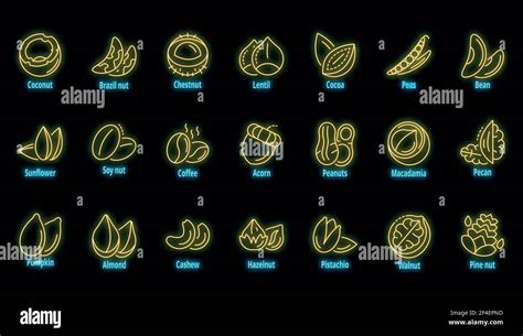 Nut Icon Set Outline Set Of Nut Vector Icons Neon Color On Black Stock