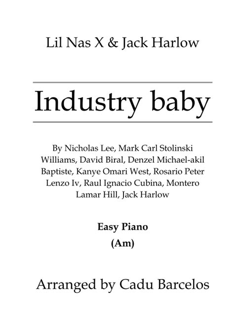 Industry Baby Sheet Music Lil Nas X And Jack Harlow Easy Piano