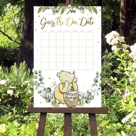 Winnie The Pooh Guess Baby S Due Date Game Eucalyptus Baby Shower Game