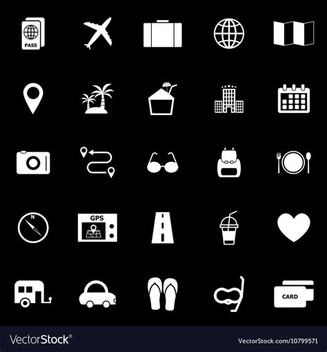 Trip icons on black background Royalty Free Vector Image