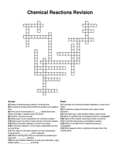 Chemical Reactions Revision Crossword Puzzle