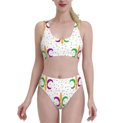 Haiem Mardi Gras Carnival Women S High Waisted Bikini Set Two Piece