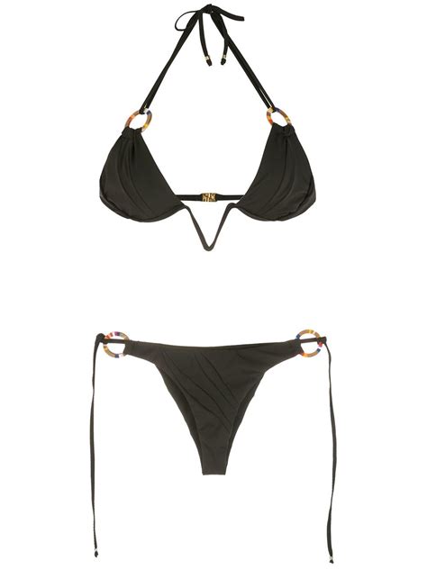 Amir Slama Ring Detail Halterneck Bikini In Black Modesens