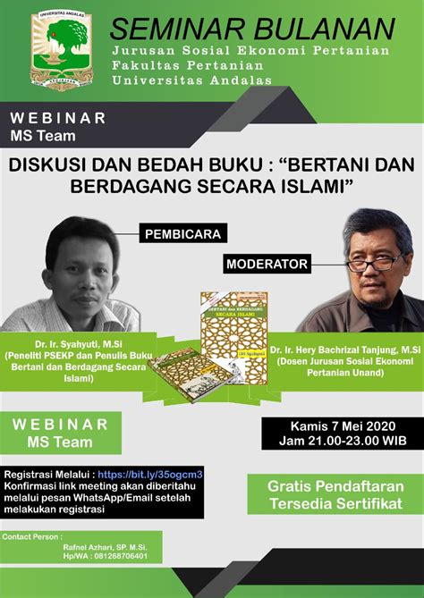 Leaflet Seminar Bulanan Online Jurusan Sosial Ekonomi Pertanian Tema